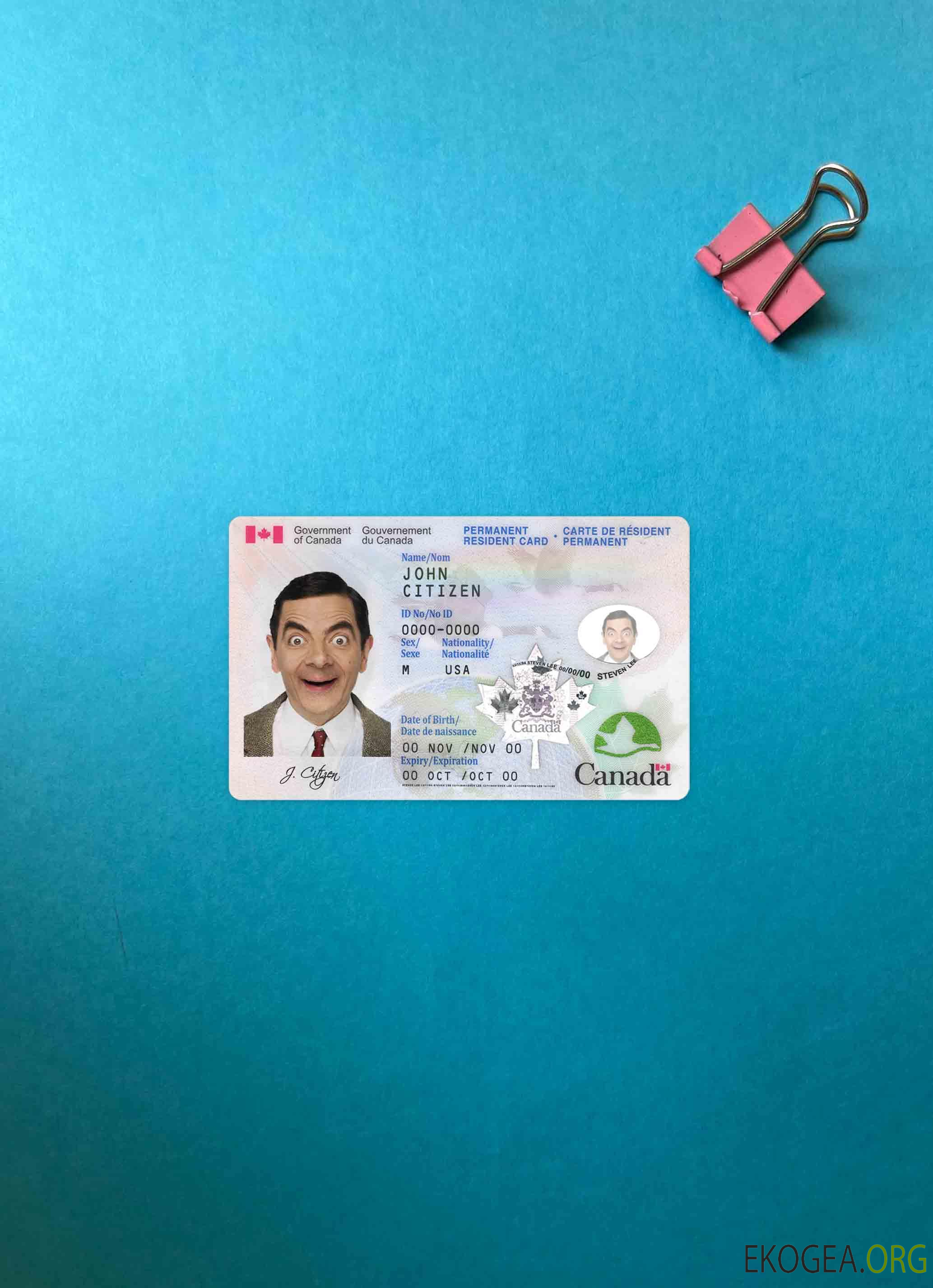 Photolook de la carte de résident permanent du Canada RECTO